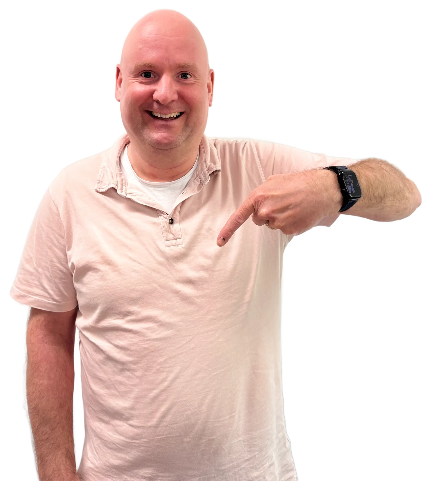 A person pointing down